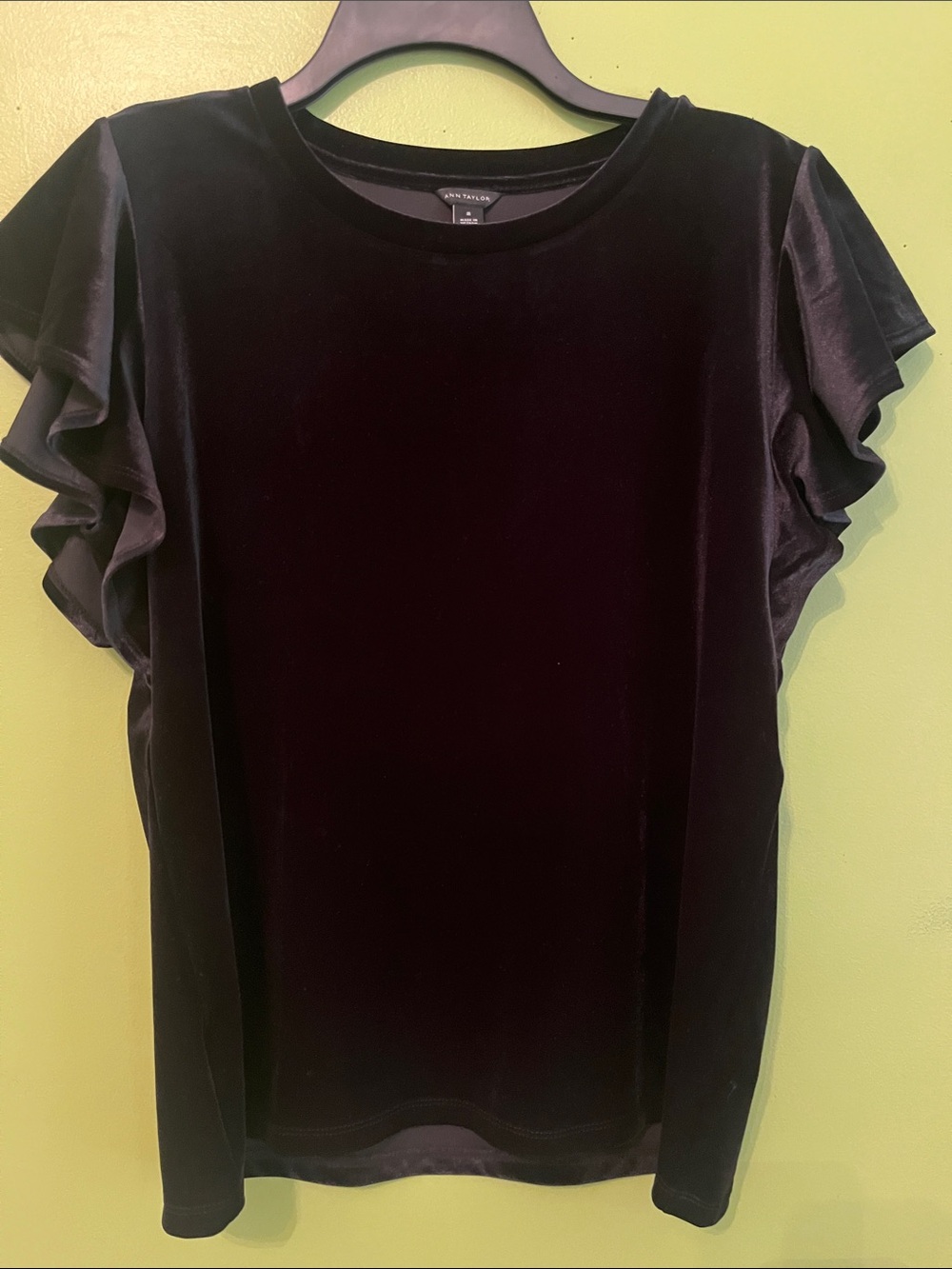 NWOT Ann Taylor black velvet top with ruffle flutter sleeves